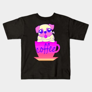 Sweet, funny, cute smiling Frenchie French Bulldog puppy sitting in a pink coffee cup cartoon. Gifts for dog and caffeine lovers Kids T-Shirt